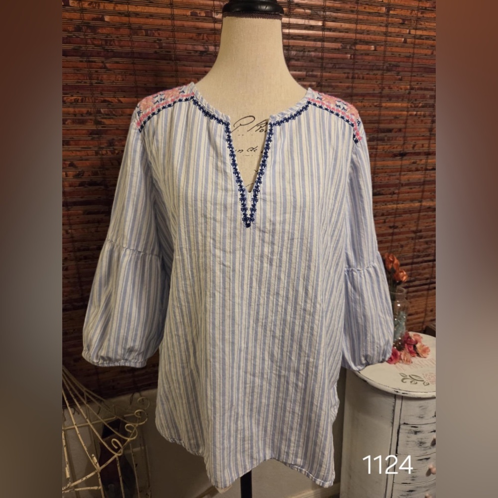 St. John's Bay Blue and Pink Striped Blouse